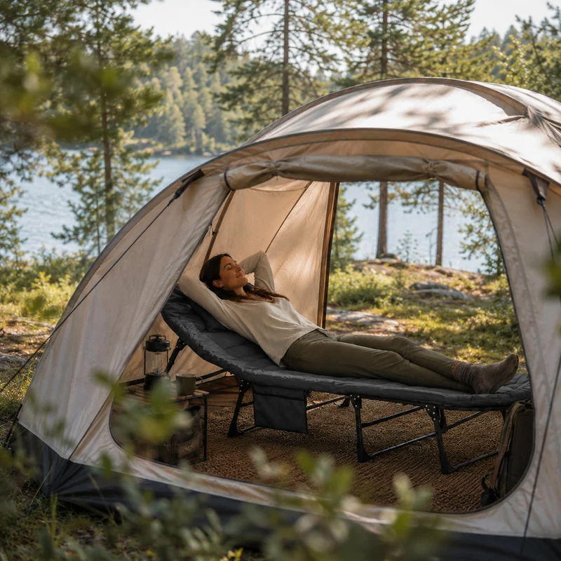 Mooiys Klappbares Feldbett – Campingbett mit verstellbarer Rückenlehne – Grau