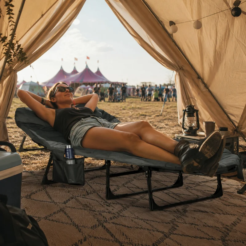 Mooiys Klappbares Feldbett – Campingbett mit verstellbarer Rückenlehne – Grau