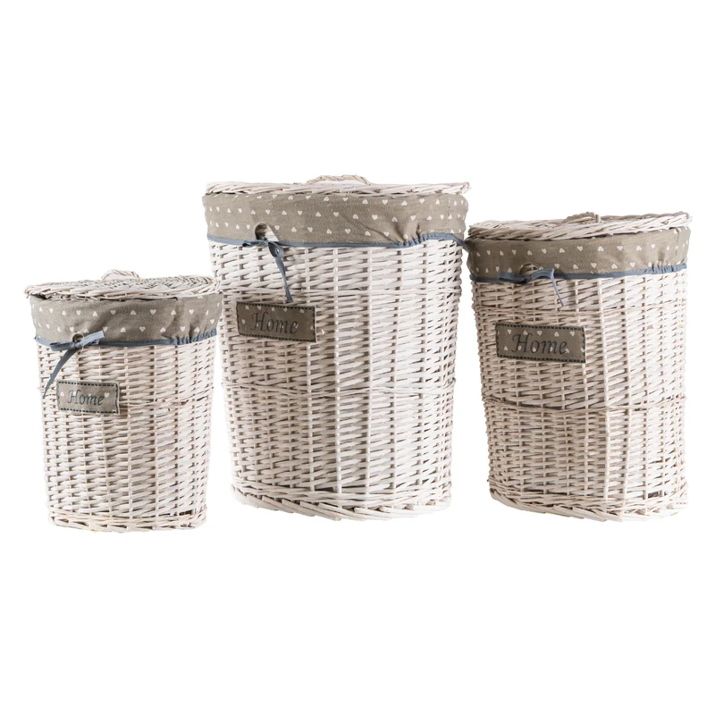 Set 3/5 Pezzi Ceste Portabiancheria in Vimini con Coperchio Il Gruppone
