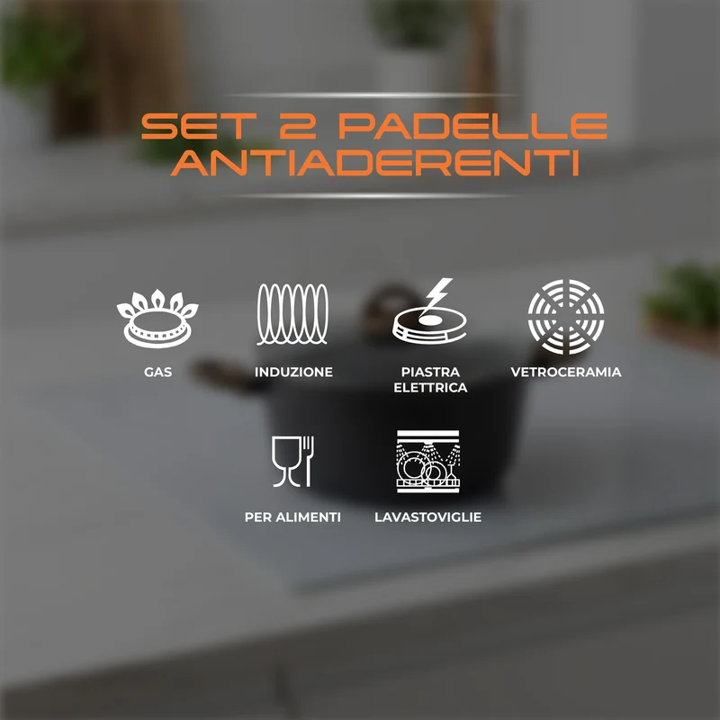 Set 2 Padelle Antiaderenti Induzione 24 cm e 28 cm Effetto Pietra
