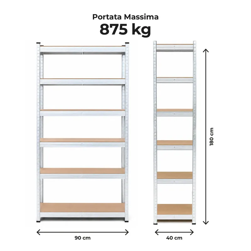 Set 2 Scaffali 6 Ripiani Metallici Modulari 180x90x40