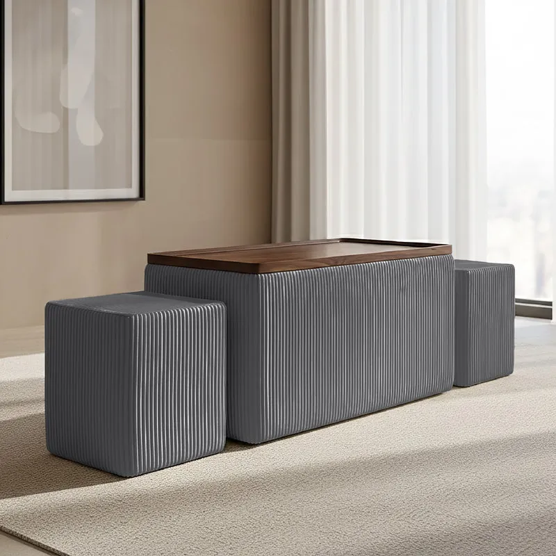 Set 3 Pouf Contenitore Quadrati con Tavolino Rettangolare Il Gruppone