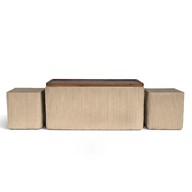 Set 3 Pouf Contenitore Quadrati con Tavolino Rettangolare Il Gruppone