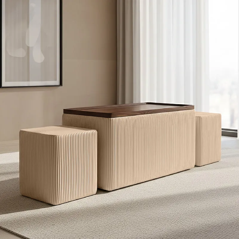 Set 3 Pouf Contenitore Quadrati con Tavolino Rettangolare Il Gruppone