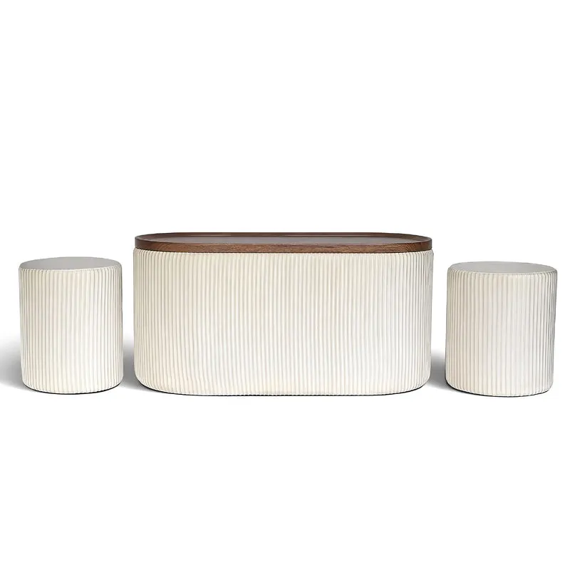 Set 3 Pouf Contenitore con Tavolino da Salotto Ovale Il Gruppone
