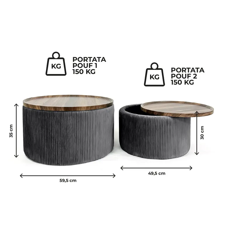 Set 2 Pouf Contenitore Rotondi in Velluto Il Gruppone