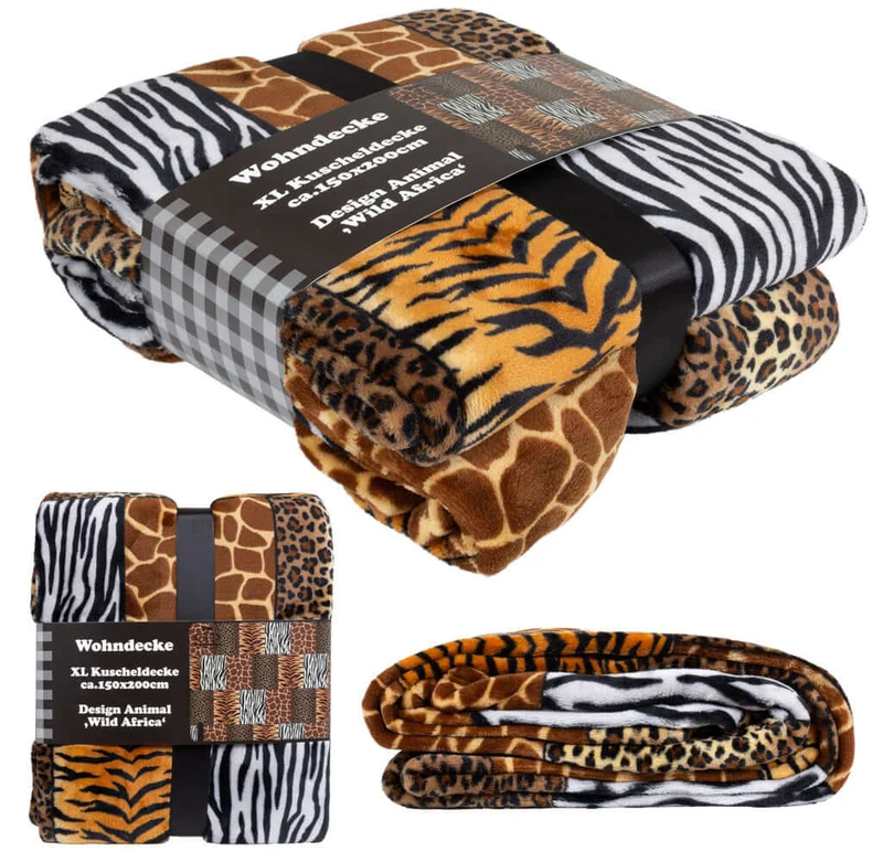 XL Wohndecke Kuscheldecke Animal-Optik Größe 200 x 150cm Tierfell Afrika