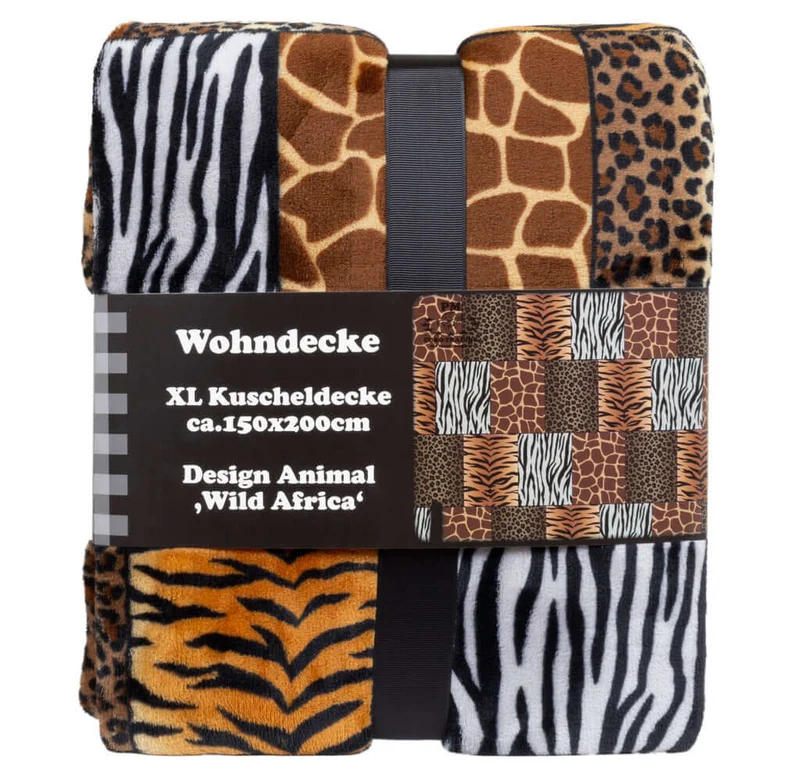XL Wohndecke Kuscheldecke Animal-Optik Größe 200 x 150cm Tierfell Afrika