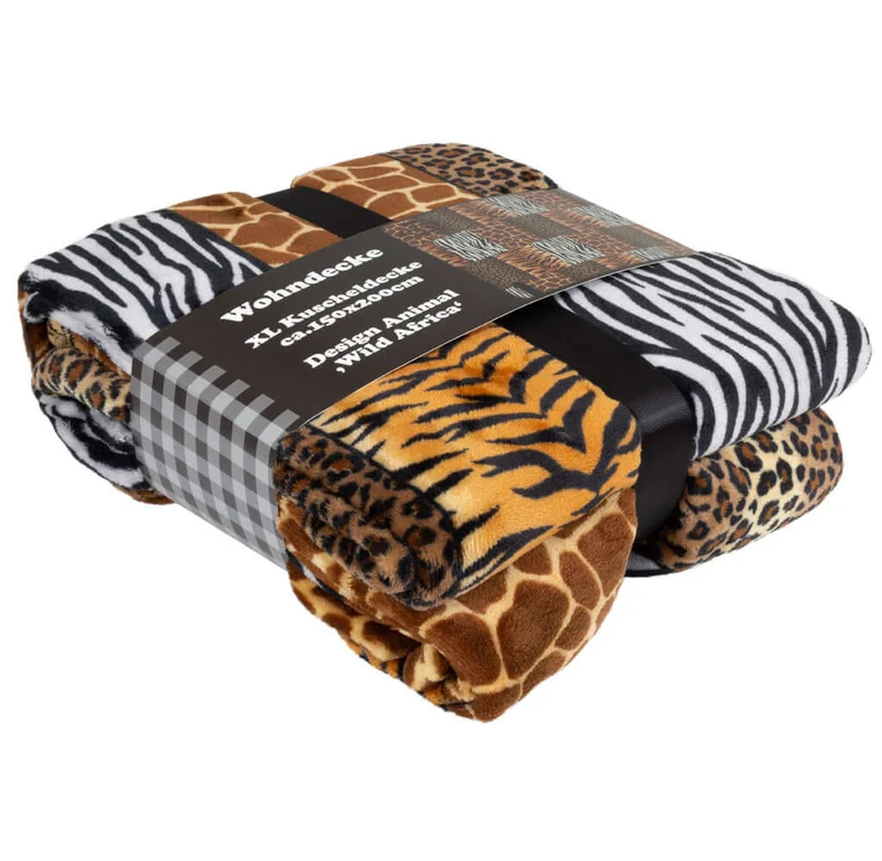 XL Wohndecke Kuscheldecke Animal-Optik Größe 200 x 150cm Tierfell Afrika