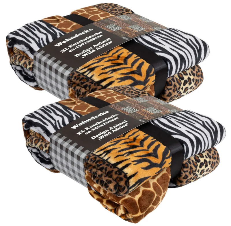 XL Wohndecke Kuscheldecke Animal-Optik Größe 200 x 150cm Tierfell Afrika