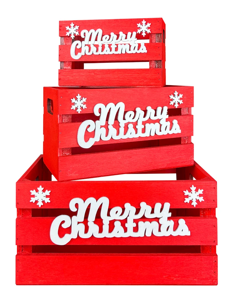Set 3 Cassette In Legno Impilabili Fantasia Natale Merry Christmas Cassettina Il Gruppone