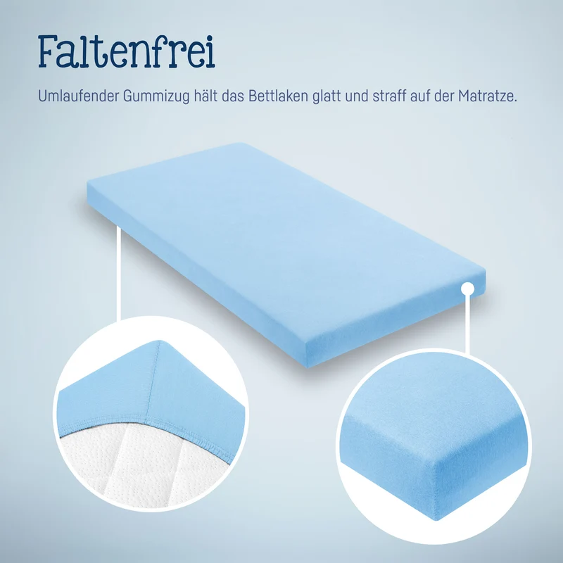 Jersey Spannbettlaken für Babymatratzen 60x120 bis 70x140cm, Hellblau