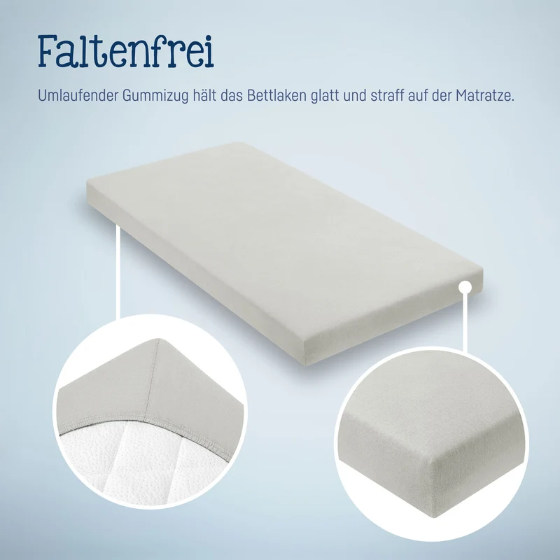 Jersey Spannbettlaken für Babymatratzen 60x120 bis 70x140cm, Hellgrau