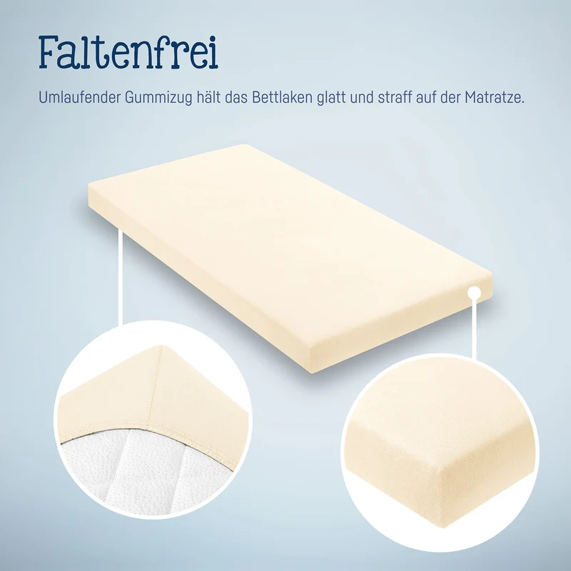 Jersey Spannbettlaken für Babymatratzen 60x120 bis 70x140cm, Ecru