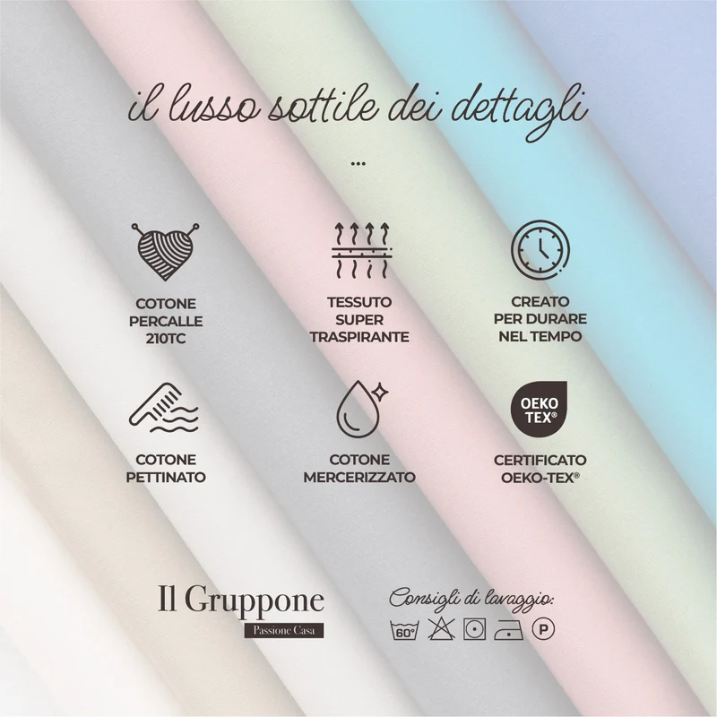 Completo Lenzuola Matrimoniale 100% Cotone Percalle Il Gruppone