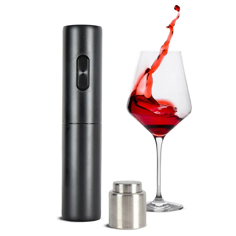 Cavatappi Elettrico Automatico + Tappo Sottovuoto per Bottiglie – Apertura One Touch,Conservazione Aromi, Design Elegante Nero