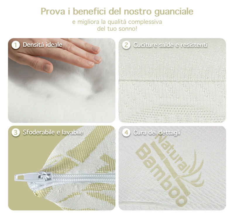 Coppia Guanciali In Vero Memory Foam Cuscino Saponetta Fodera Bambù Il Gruppone