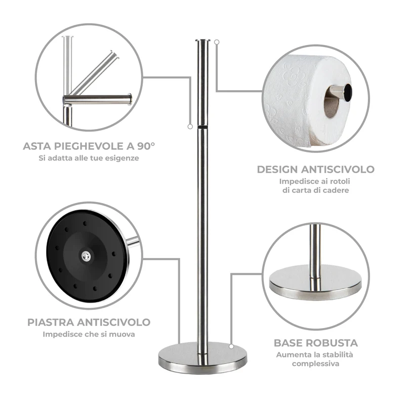 Piantana Portarotolo con Scopino in Metallo Antiruggine Design Moderno Il Gruppone