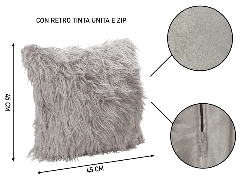 Fodera Cuscino Decorativo in Pelliccia Morbida 45x45 cm con Zip Il Gruppone
