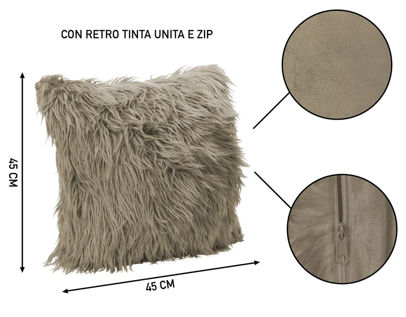 Fodera Cuscino Decorativo in Pelliccia Morbida 45x45 cm con Zip Il Gruppone