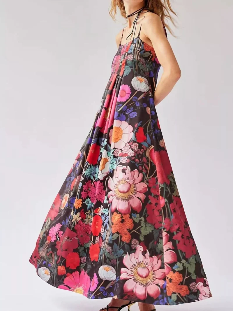 Maxikleid ärmellos mit Blumenmuster aus Polyester