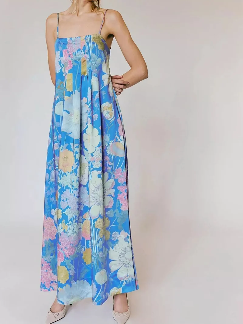 Maxikleid ärmellos mit Blumenmuster aus Polyester