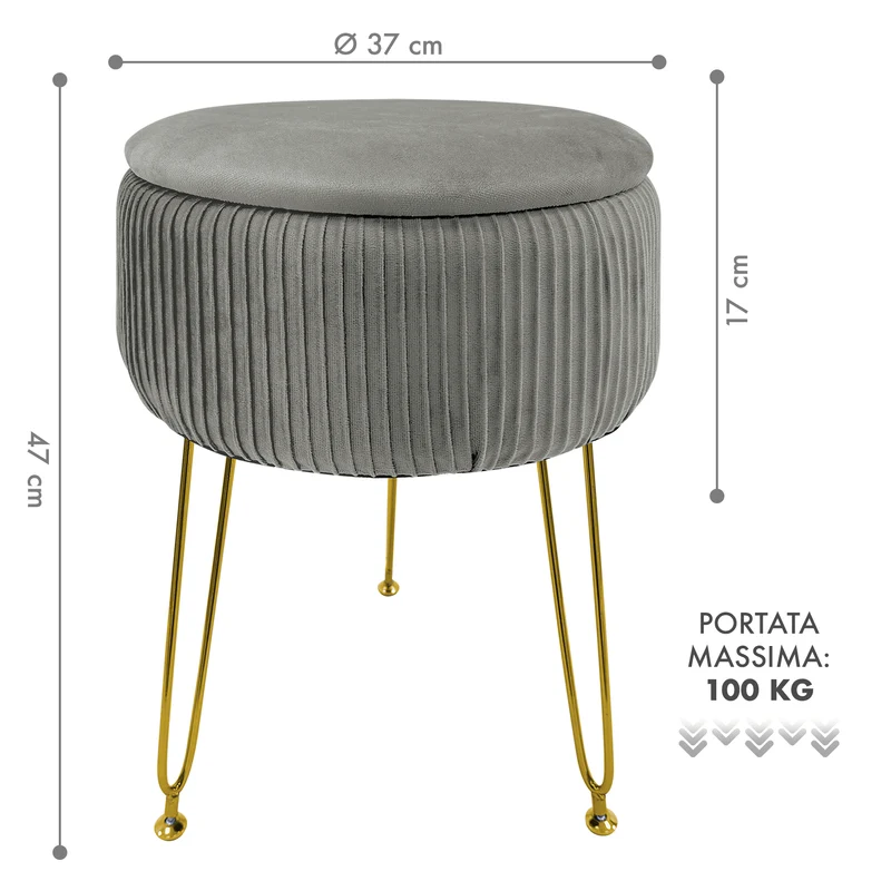 Pouf Velluto Contenitore | Gambe Oro Il Gruppone