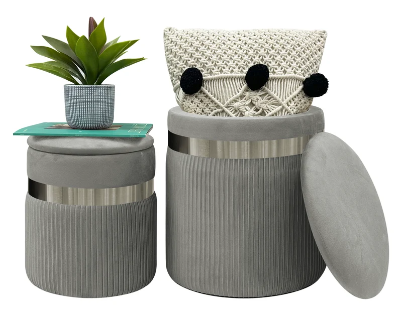 Set Di 2 Pouf Contenitori In Velluto Design Moderno Poggiapiedi Il Gruppone