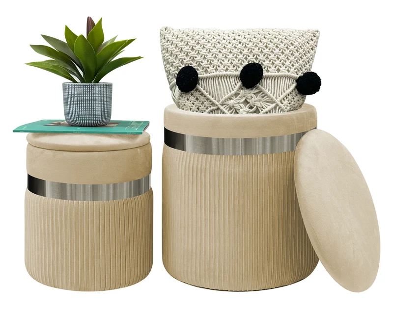 Set Di 2 Pouf Contenitori In Velluto Design Moderno Poggiapiedi Il Gruppone