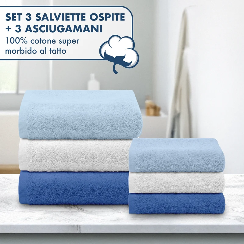 Set Asciugamani Bagno 6 Pezzi in Spugna di Cotone Morbidi Bicolore Il Gruppone