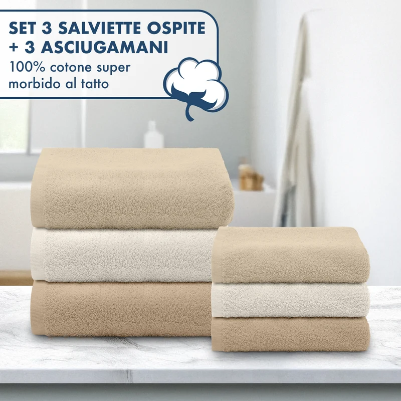 Set Asciugamani Bagno 6 Pezzi in Spugna di Cotone Morbidi Bicolore Il Gruppone