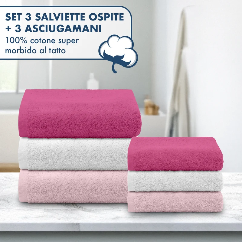 Set Asciugamani Bagno 6 Pezzi in Spugna di Cotone Morbidi Bicolore Il Gruppone