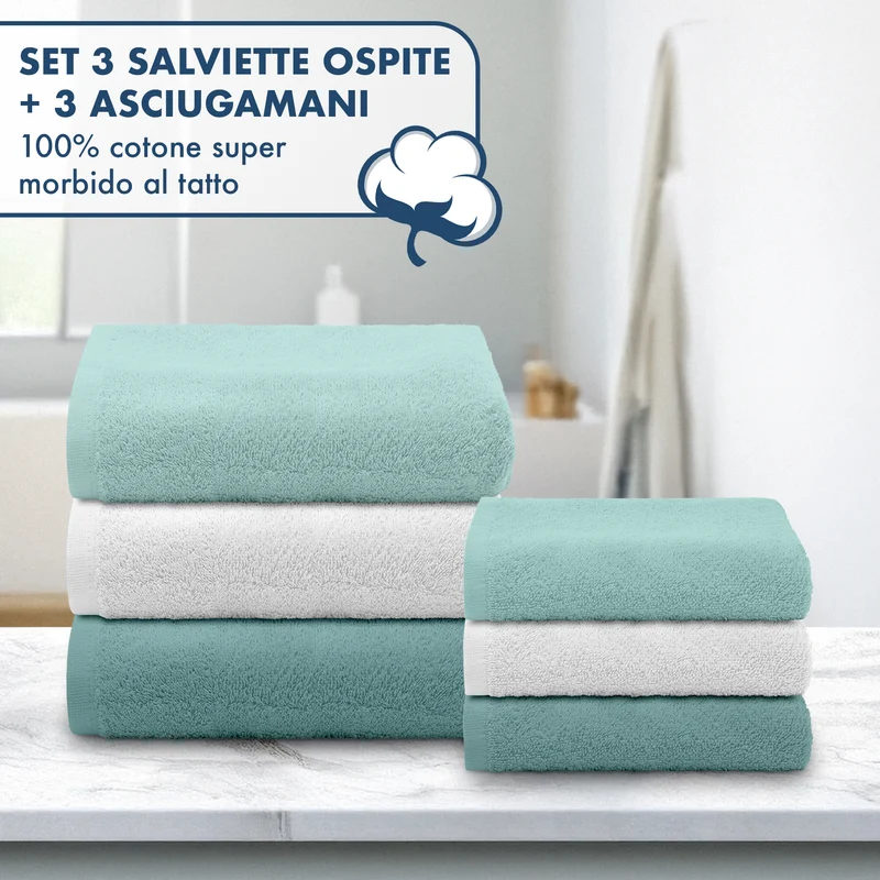 Set Asciugamani Bagno 6 Pezzi in Spugna di Cotone Morbidi Bicolore Il Gruppone