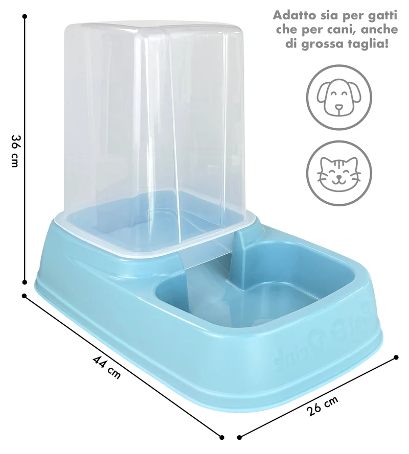 Dispenser Cibo Acqua Gatti Cani Distributore Automatico Crocchette Grande Capiente 8 Litri