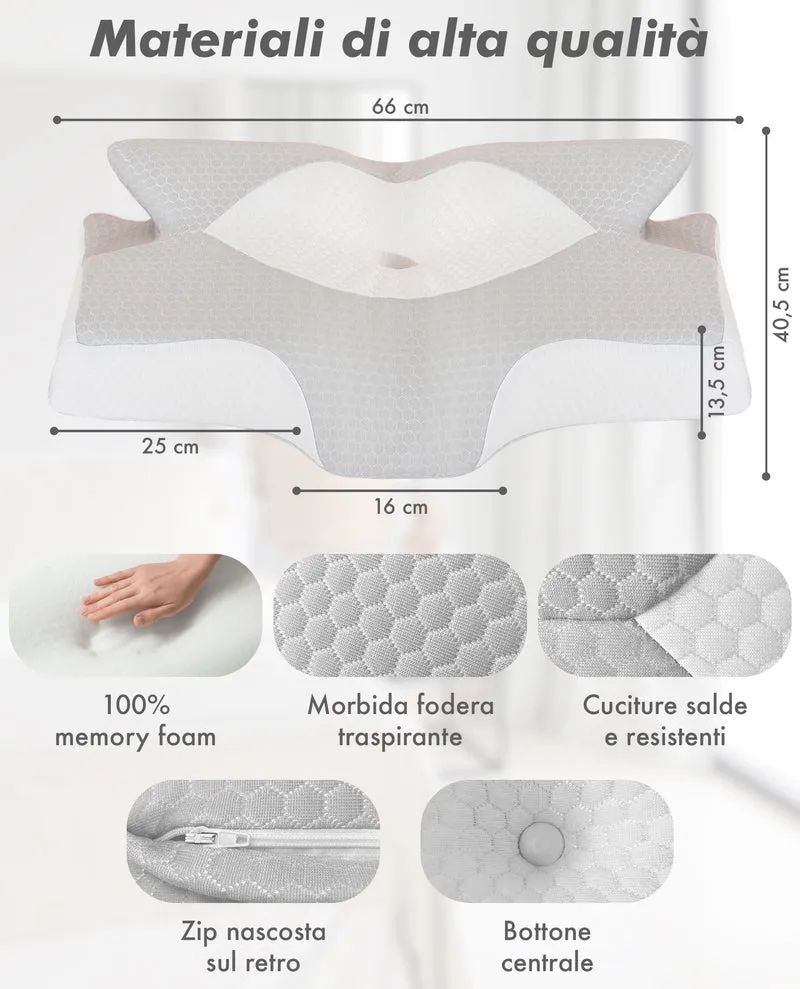 Cuscino Farfalla Ergonomico 6 Zone 2 in 1 in Memory Foam Ortopedico Sfoderabile Il Gruppone