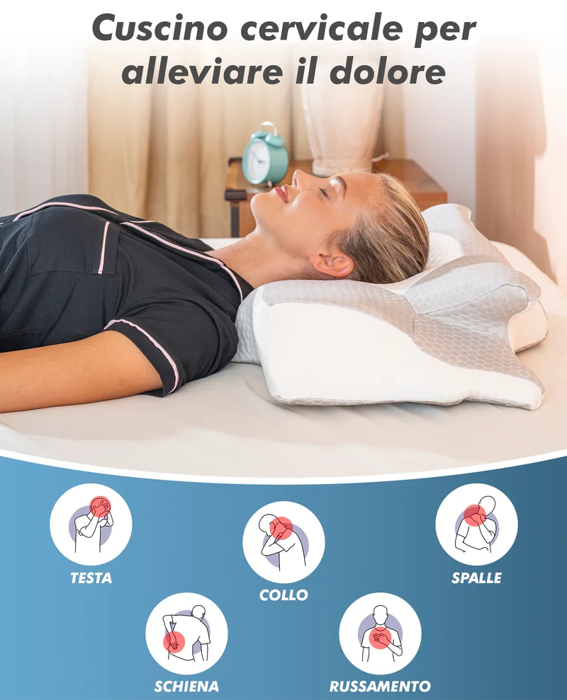 Cuscino Farfalla Ergonomico 6 Zone 2 in 1 in Memory Foam Ortopedico Sfoderabile Il Gruppone
