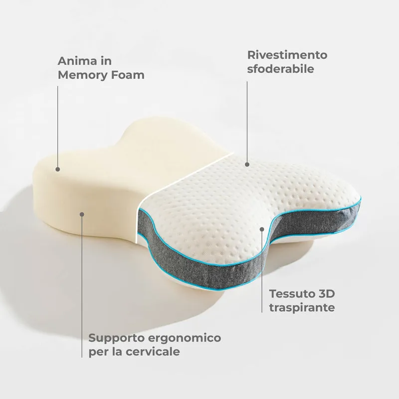 Cuscino Cervicale Ergonomico in Memory Foam a Forma di Farfalla con Rivestimento Sfoderabile Il Gruppone