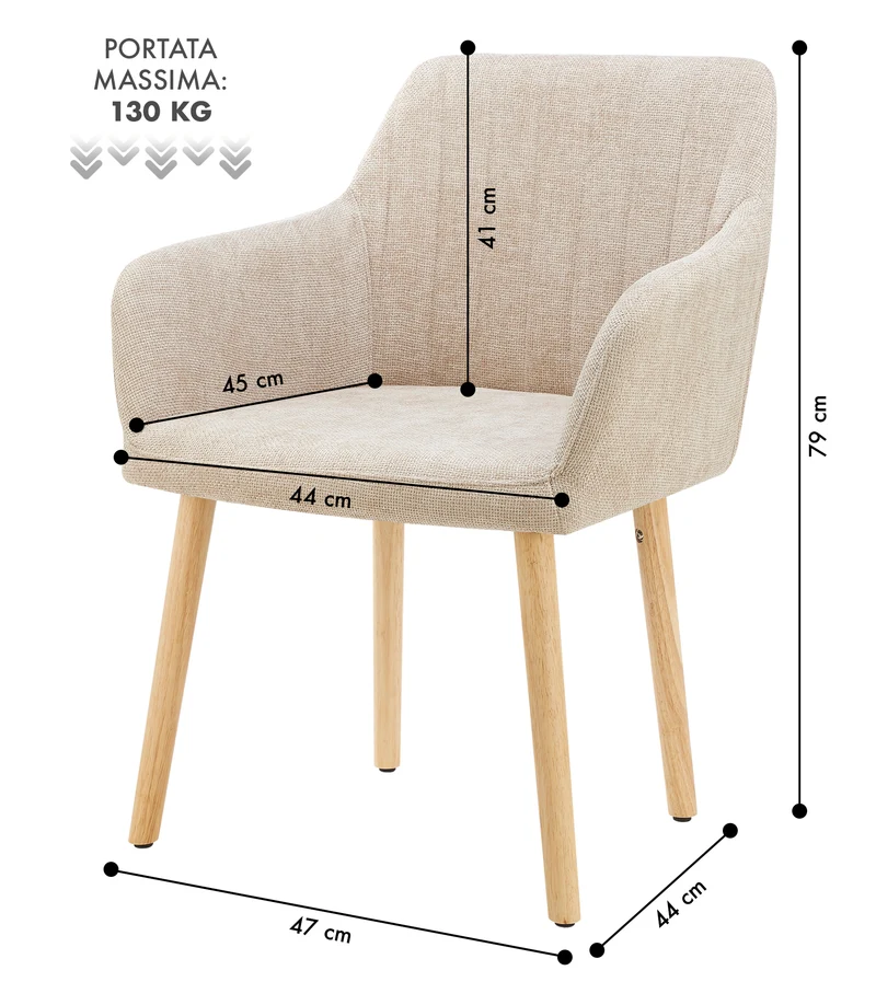 Poltroncina Stile Scandinavo in Tessuto con Gambe in Legno Il Gruppone