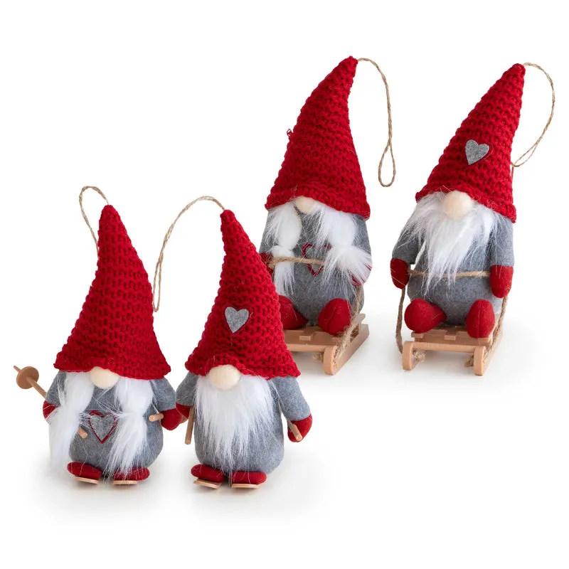 Set 4 Gnomi Natalizi 22 cm con Sci e Slitta Decorazioni Natale in Feltro Il Gruppone