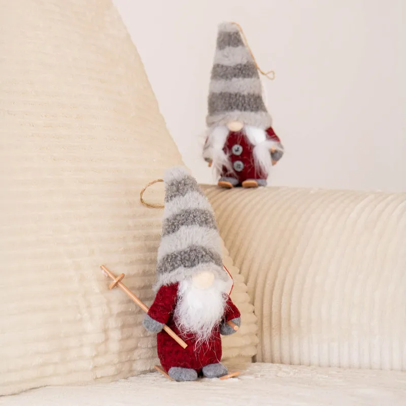Set 4 Gnomi Natalizi 22 cm con Sci e Slitta Decorazioni Natale in Feltro Il Gruppone