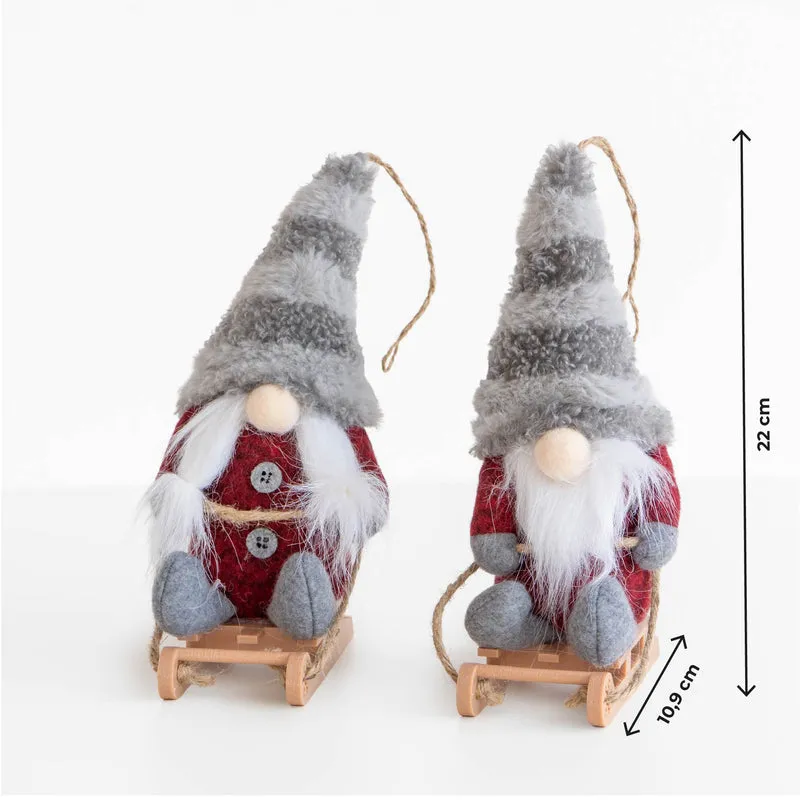 Set 4 Gnomi Natalizi 22 cm con Sci e Slitta Decorazioni Natale in Feltro Il Gruppone