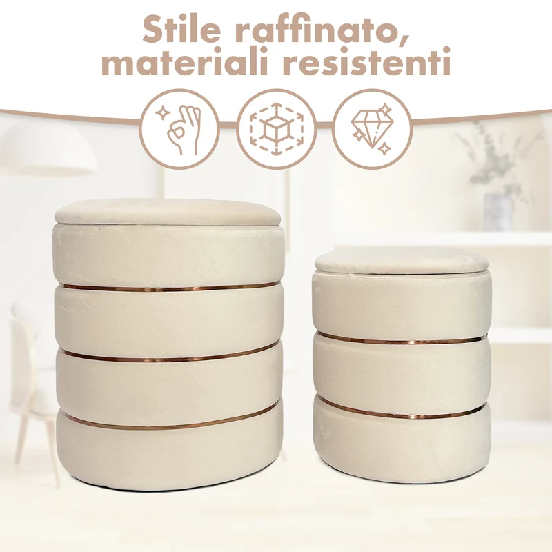 Coppia Pouf Poggiapiedi in Velluto 4 Colori Il Gruppone