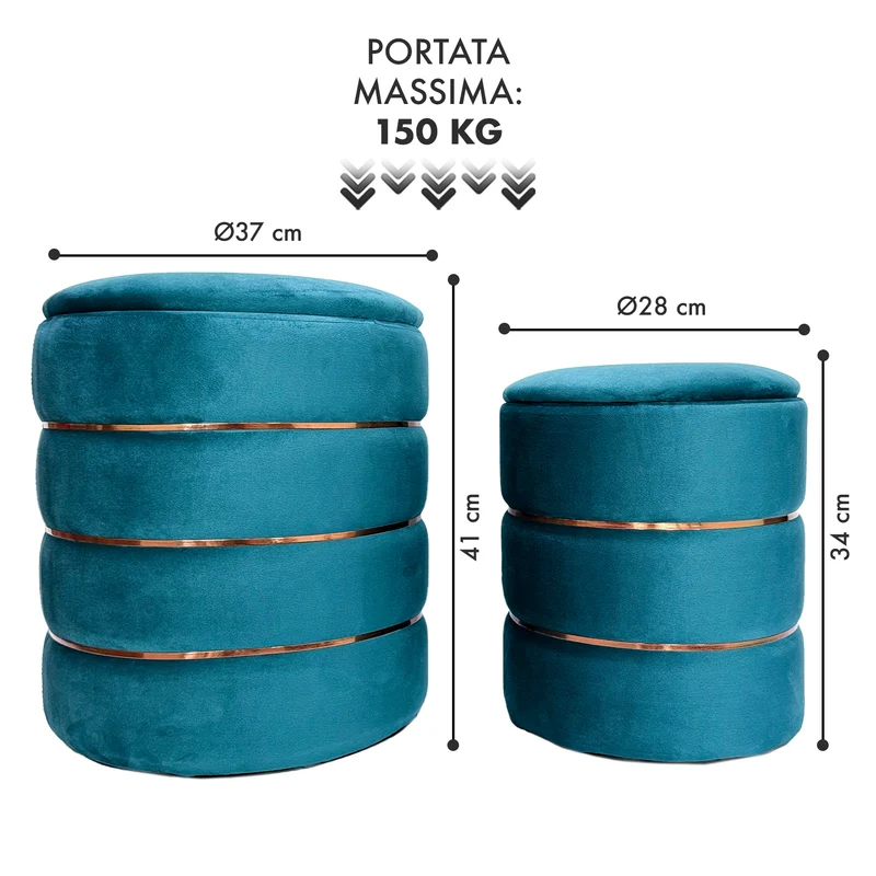 Coppia Pouf Poggiapiedi in Velluto 4 Colori Il Gruppone