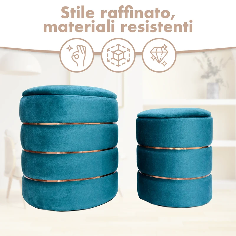 Coppia Pouf Poggiapiedi in Velluto 4 Colori Il Gruppone