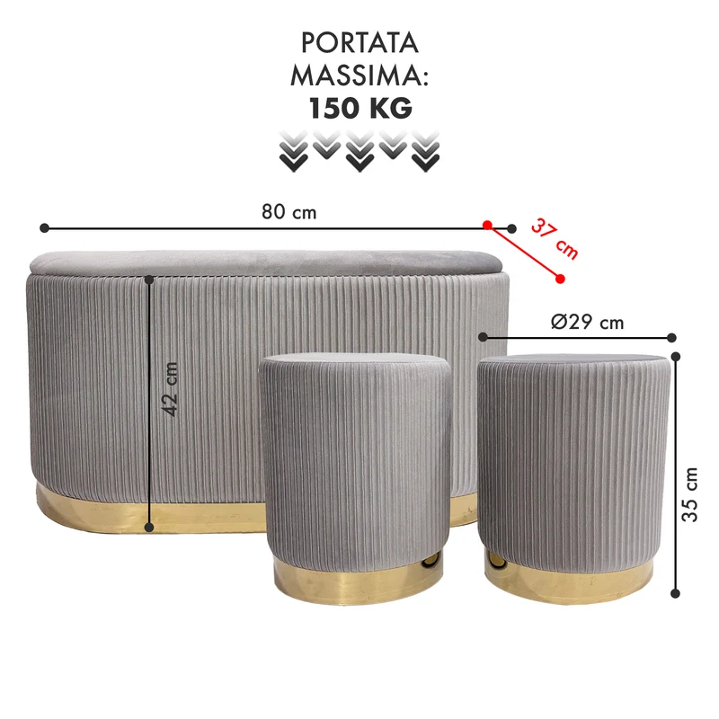 Set 3 Pouf Velluto Design Moderno Salvaspazio Il Gruppone