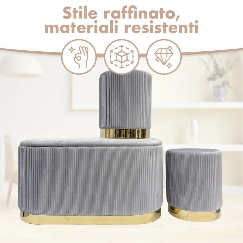 Set 3 Pouf Velluto Design Moderno Salvaspazio Il Gruppone