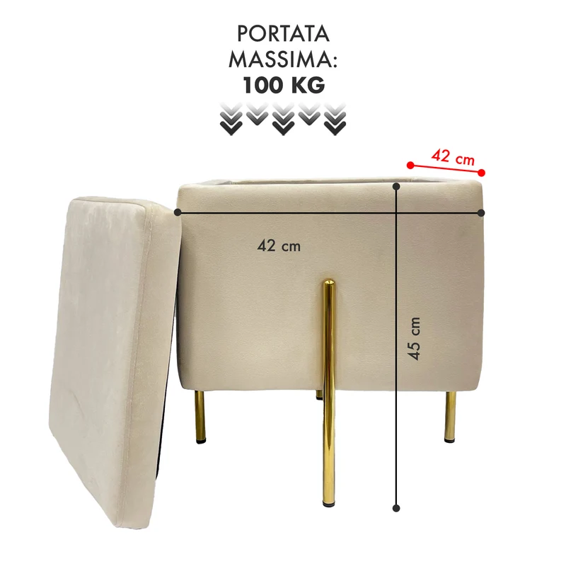 Pouf Contenitore in Velluto con Gambe Oro Il Gruppone