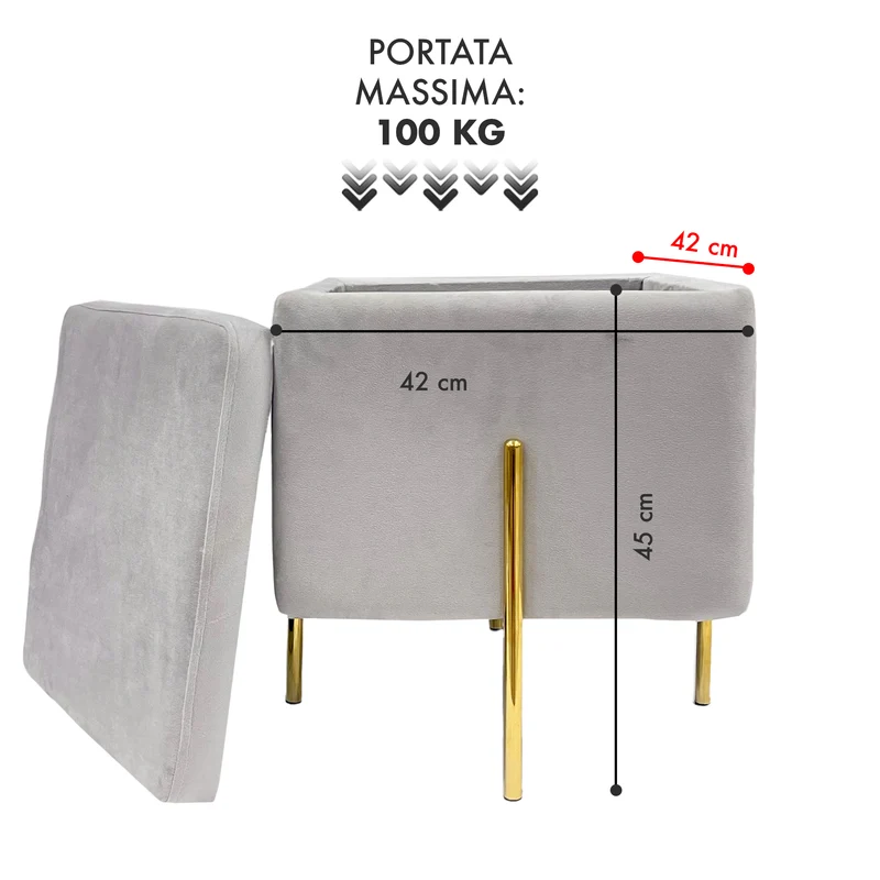 Pouf Contenitore in Velluto con Gambe Oro Il Gruppone