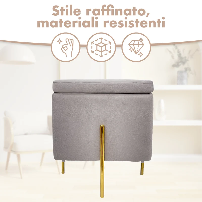 Pouf Contenitore in Velluto con Gambe Oro Il Gruppone