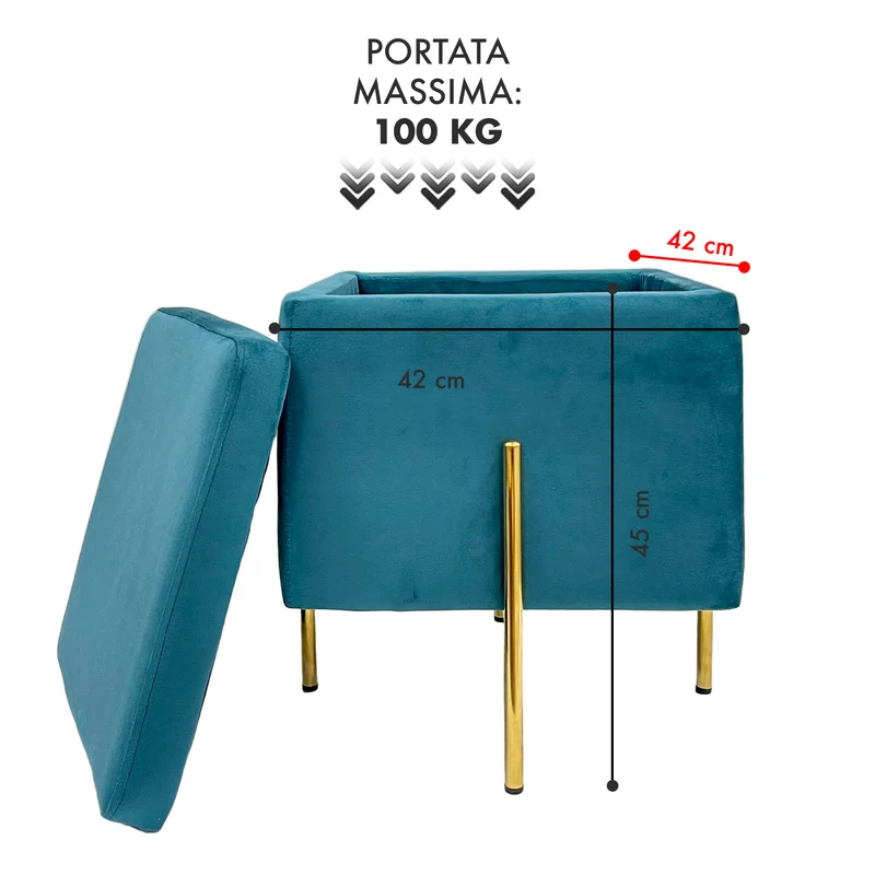 Pouf Contenitore in Velluto con Gambe Oro Il Gruppone